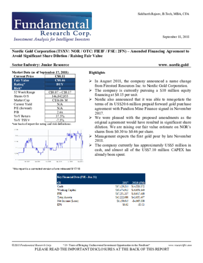 Fundamental Research buy recommendation for Nordic Gold, price target 0.46 CAD