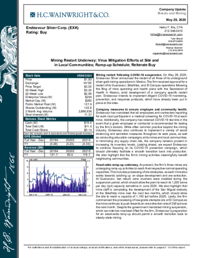 Buy recommendation for Endeavour Silver from H.C. Wainwright with price target 3 USD
