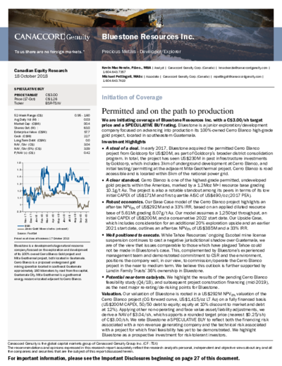 Canaccord Initiation Report on Bluestone with 3$ price target