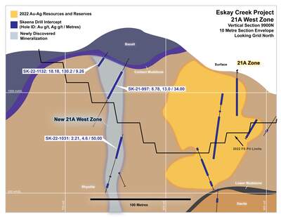 Skeena Bolsters 21A West Zone Intersecting  18.18 g/t Au, 130.2 g/t Ag over 9.26 metres