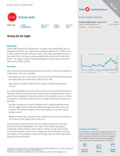 Starkes Q4-2020 für Victoria Gold – BMO gibt Kaufempfehlung mit Kursziel 21 CAD