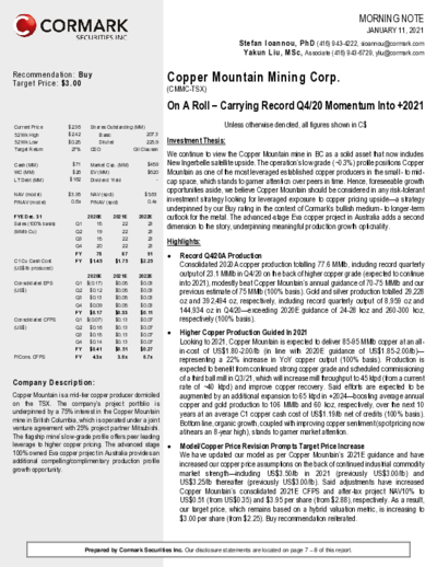 Cormark Research mit erneuter Kaufempfehlung und 3 CAD Kursziel für Copper Mountain