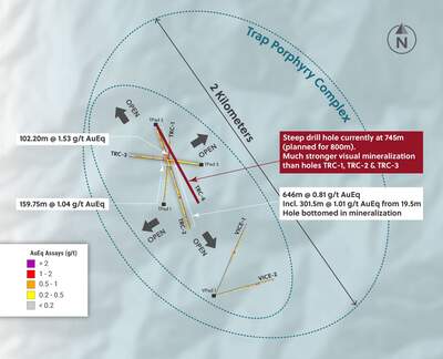 Collective Mining Encounters Strong Porphyry Mineralization in the Current Hole being Drilled at Trap; Mobilizes a Second Rig
