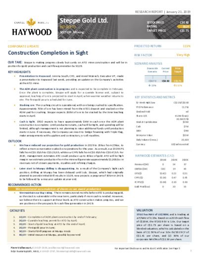 Haywood Research with buy recommendation for Steppe Gold – Price target 1.75 CAD