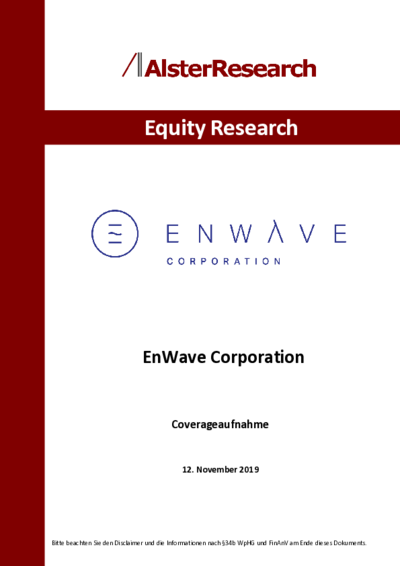 Alster Research with initiating coverage of EnWave and price target of 2.60 CAD