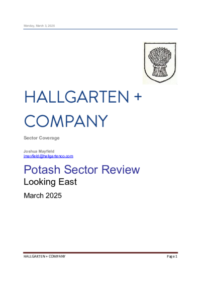 Hallgarten mit Potash Report und Kursziel von 0,84 CAD in 12 Monaten für Millennial Potash