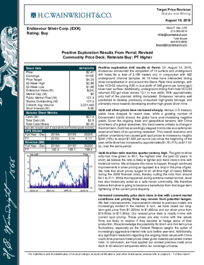 Buy recommendation  for Endeavour Silver from H.C. Wainwright – Price target 4.25 USD