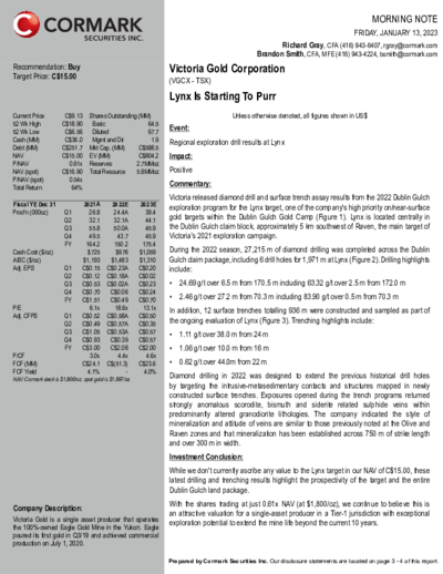 Cormark Research mit Kaufempfehlung für Victoria Gold und 15 CAD Kursziel