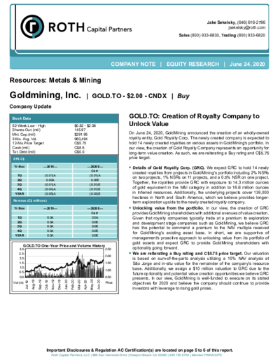 Roth Capital gives GoldMining a buy recommendation – price target 5.75 CAD
