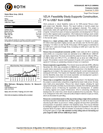 Roth Research mit Kaufempfehlung für Vizsla Silver und 7 USD Kursziel