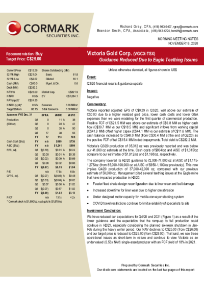 Cormark gives buy recommendation for Victoria Gold with price target of 25 CAD