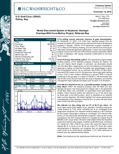 H.C. Wainwright buy recommendation for U.S. Gold – price target of 2.70 USD