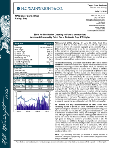 Buy recemmendation for MAG Silver from H.C. Wainwright with price target 17 USD