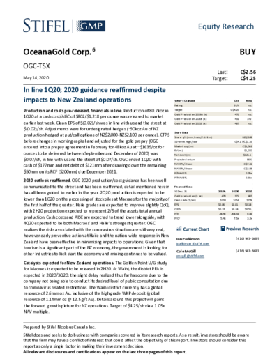Buy recommendation for OceanaGold from Stifel GMP with price target 4,25 CAD