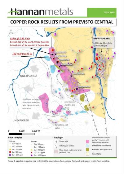 Hannan Channel Samples 126 Metres @ 0.22 % Copper from Previsto Central in Peru