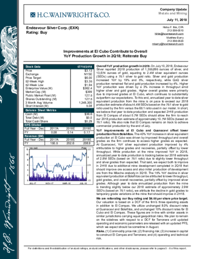 Reiterate Buy Endeavour Silver