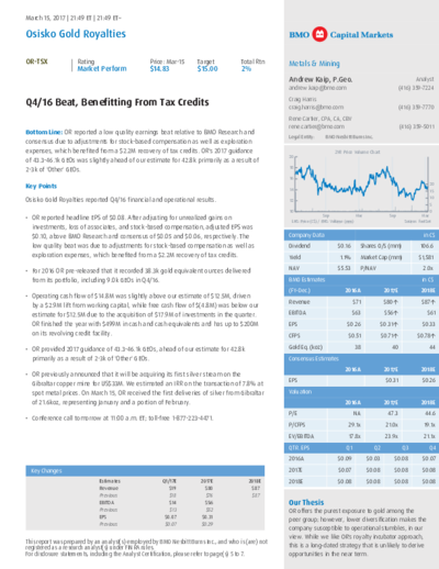 Q4/16 Beat, Benefitting From Tax Credits