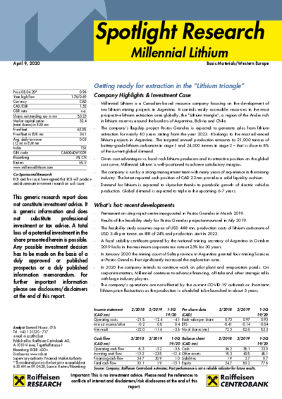 RaiffeisenCentrobank with first research coverage of Millennial Lithium