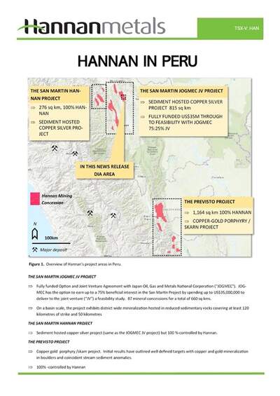 Hannan Submits Declaracion De Impacto Ambiental (DIA) for the Tabalosos Project, Peru