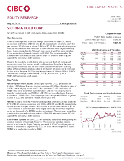 CIBC mit erneuter Kaufempfehlung for Victoria Gold und 21 CAD Kursziel