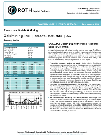 Buy recommendation for GoldMining from Roth Capital with price target 4.50 CAD