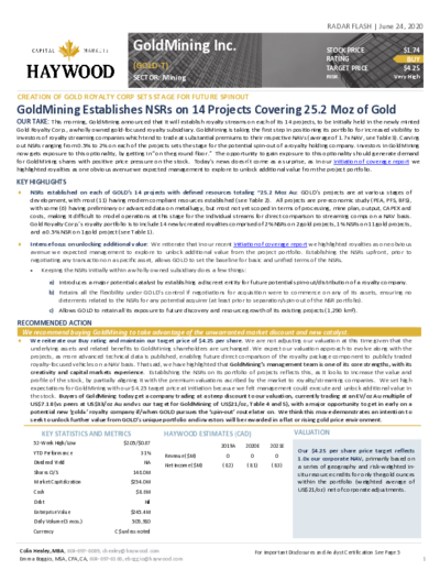 Haywood with buy recommendation for GoldMining and price target of 4.25 CAD