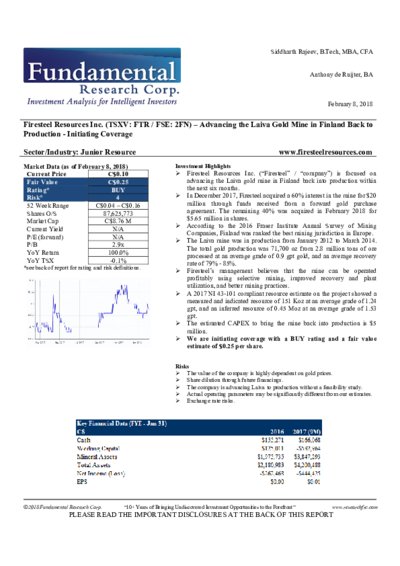 Fundamental Research sees Fair Value for Firesteel at 0.25 CAD