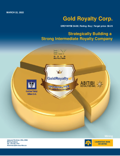 Laurentian Bank gibt Kaufempfehlung für Gold Royalty mit Kursziel 6.25 USD