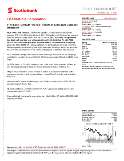 Buy recommendation for OceanaGold from Scotia Bank with price target 5 CAD