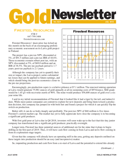 Gold Newsletter: Article and coverage on Firesteel
